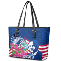 Guam Martin Luther King Jr Day Leather Tote Bag I Have A Dream Guahan Seal With Bougainvillea LT14 - Polynesian Pride