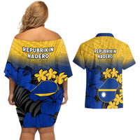 Nauru Independence Day Couples Matching Off Shoulder Short Dress and Hawaiian Shirt Repubrikin Naoero Polynesian Pattern LT14 - Polynesian Pride