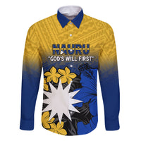 Nauru Independence Day Family Matching Long Sleeve Bodycon Dress and Hawaiian Shirt Repubrikin Naoero Polynesian Pattern LT14 Dad's Shirt - Long Sleeve Blue - Polynesian Pride