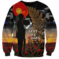 New Zealand ANZAC Day Sweatshirt Lest We Forget Silver Fern With Camouflage LT14 Unisex Black - Polynesian Pride