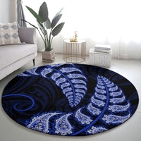 Blue New Zealand Paisley Silver Fern Round Carpet Aotearoa Maori LT14 - Polynesian Pride