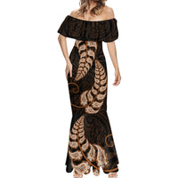Brown New Zealand Paisley Silver Fern Mermaid Dress Aotearoa Maori LT14 - Polynesian Pride