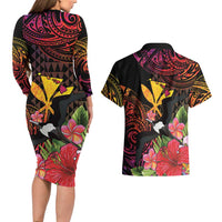 Hawaii Iwa Bird Couples Matching Long Sleeve Bodycon Dress and Hawaiian Shirt Great Frigatebird Kanaka Tropical Hippie Style - Polynesian Pride