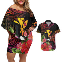 Hawaii Iwa Bird Couples Matching Off Shoulder Short Dress and Hawaiian Shirt Great Frigatebird Kanaka Tropical Hippie Style - Polynesian Pride