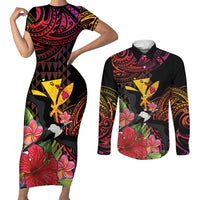 Hawaii Iwa Bird Couples Matching Short Sleeve Bodycon Dress and Long Sleeve Button Shirt Great Frigatebird Kanaka Tropical Hippie Style - Polynesian Pride
