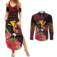 Hawaii Iwa Bird Couples Matching Summer Maxi Dress and Long Sleeve Button Shirt Great Frigatebird Kanaka Tropical Hippie Style - Polynesian Pride