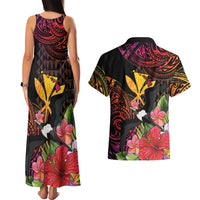 Hawaii Iwa Bird Couples Matching Tank Maxi Dress and Hawaiian Shirt Great Frigatebird Kanaka Tropical Hippie Style - Polynesian Pride