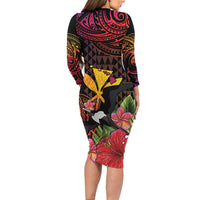 Hawaii Iwa Bird Long Sleeve Bodycon Dress Great Frigatebird Kanaka Tropical Hippie Style - Polynesian Pride