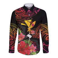 Hawaii Iwa Bird Long Sleeve Button Shirt Great Frigatebird Kanaka Tropical Hippie Style LT14 Unisex Black - Polynesian Pride