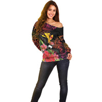 Hawaii Iwa Bird Off Shoulder Sweater Great Frigatebird Kanaka Tropical Hippie Style - Polynesian Pride