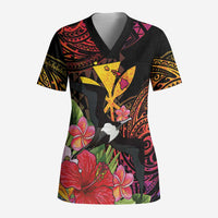 Hawaii Iwa Bird Scrub Top Great Frigatebird Kanaka Tropical Hippie Style LT14 Adult Black - Polynesian Pride