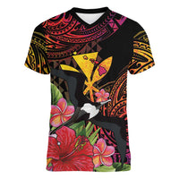 Hawaii Iwa Bird Women V-Neck T-Shirt Great Frigatebird Kanaka Tropical Hippie Style - Polynesian Pride