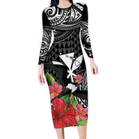 Hawaii Iwa Bird Family Matching Long Sleeve Bodycon Dress and Hawaiian Shirt Great Frigatebird Kanaka Tropical Flowers - Polynesian Pride