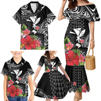 Hawaii Iwa Bird Family Matching Mermaid Dress and Hawaiian Shirt Great Frigatebird Kanaka Tropical Flowers - Polynesian Pride