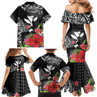 Hawaii Iwa Bird Family Matching Mermaid Dress and Hawaiian Shirt Great Frigatebird Kanaka Tropical Flowers - Polynesian Pride