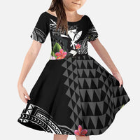 Hawaii Iwa Bird Family Matching Off Shoulder Short Dress and Hawaiian Shirt Great Frigatebird Kanaka Tropical Flowers - Polynesian Pride