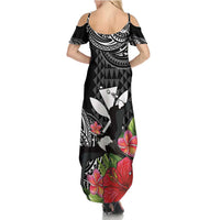 Hawaii Iwa Bird Family Matching Summer Maxi Dress and Hawaiian Shirt Great Frigatebird Kanaka Tropical Flowers - Polynesian Pride