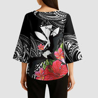 Hawaii Iwa Bird Kimono Sleeve Blouse Great Frigatebird Kanaka Tropical Flowers LT14 - Polynesian Pride