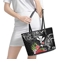 Hawaii Iwa Bird Leather Tote Bag Great Frigatebird Kanaka Tropical Flowers - Polynesian Pride