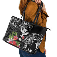 Hawaii Iwa Bird Leather Tote Bag Great Frigatebird Kanaka Tropical Flowers - Polynesian Pride