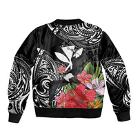 Hawaii Iwa Bird Sleeve Zip Bomber Jacket Great Frigatebird Kanaka Tropical Flowers - Polynesian Pride