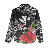 Hawaii Iwa Bird Women Casual Shirt Great Frigatebird Kanaka Tropical Flowers - Polynesian Pride