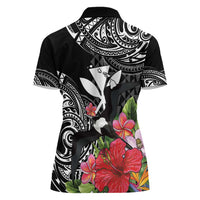 Hawaii Iwa Bird Women Polo Shirt Great Frigatebird Kanaka Tropical Flowers - Polynesian Pride