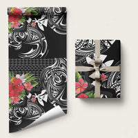Hawaii Iwa Bird Wrapping Paper Great Frigatebird Kanaka Tropical Flowers LT14 58" × 23" Black - Polynesian Pride