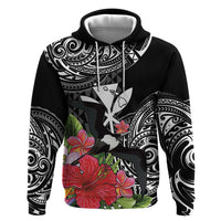 Hawaii Iwa Bird Zip Hoodie Great Frigatebird Kanaka Tropical Flowers LT14 Pullover Hoodie Black - Polynesian Pride