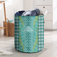 Teal Palaka Hawaii Iwa Bird Laundry Basket Hawaiian Kakau Jade Vine Lei - Polynesian Pride