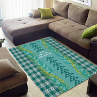 Teal Palaka Hawaii Iwa Bird Area Rug Hawaiian Kakau Jade Vine Lei - Polynesian Pride