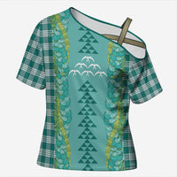 Teal Palaka Hawaii Iwa Bird Cross Shoulder Shirt Hawaiian Kakau Jade Vine Lei LT14 Female Teal - Polynesian Pride