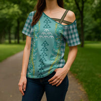 Teal Palaka Hawaii Iwa Bird Cross Shoulder Shirt Hawaiian Kakau Jade Vine Lei LT14 - Polynesian Pride