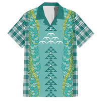 Teal Palaka Hawaii Iwa Bird Family Matching Off Shoulder Short Dress and Hawaiian Shirt Hawaiian Kakau Jade Vine Lei - Polynesian Pride