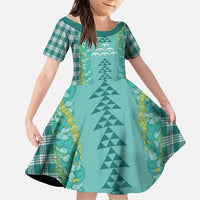 Teal Palaka Hawaii Iwa Bird Family Matching Summer Maxi Dress and Hawaiian Shirt Hawaiian Kakau Jade Vine Lei - Polynesian Pride