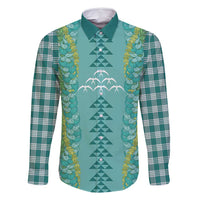 Teal Palaka Hawaii Iwa Bird Family Matching Summer Maxi Dress and Hawaiian Shirt Hawaiian Kakau Jade Vine Lei - Polynesian Pride