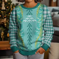 Teal Palaka Hawaii Iwa Bird Kid Ugly Christmas Sweater Hawaiian Kakau Jade Vine Lei - Polynesian Pride