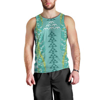 Teal Palaka Hawaii Iwa Bird Men Tank Top Hawaiian Kakau Jade Vine Lei LT14 - Polynesian Pride