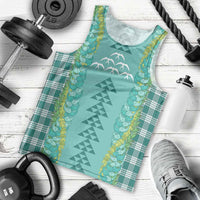 Teal Palaka Hawaii Iwa Bird Men Tank Top Hawaiian Kakau Jade Vine Lei LT14 - Polynesian Pride