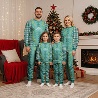 Teal Palaka Hawaii Iwa Bird Christmas Pajama Set Hawaiian Kakau Jade Vine Lei - Polynesian Pride