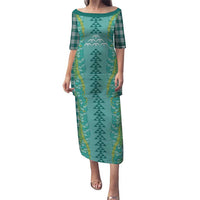 Teal Palaka Hawaii Iwa Bird Puletasi Hawaiian Kakau Jade Vine Lei LT14 Long Dress Teal - Polynesian Pride