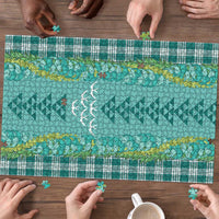 Teal Palaka Hawaii Iwa Bird Puzzle Hawaiian Kakau Jade Vine Lei - Polynesian Pride