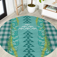 Teal Palaka Hawaii Iwa Bird Round Carpet Hawaiian Kakau Jade Vine Lei - Polynesian Pride