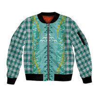 Teal Palaka Hawaii Iwa Bird Sleeve Zip Bomber Jacket Hawaiian Kakau Jade Vine Lei LT14 Unisex Teal - Polynesian Pride