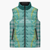 Teal Palaka Hawaii Iwa Bird Sleeveless Puffer Jacket Hawaiian Kakau Jade Vine Lei - Polynesian Pride