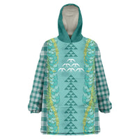 Teal Palaka Hawaii Iwa Bird Wearable Blanket Hoodie Hawaiian Kakau Jade Vine Lei - Polynesian Pride