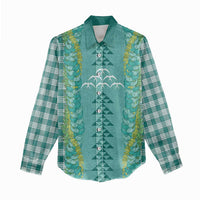 Teal Palaka Hawaii Iwa Bird Women Casual Shirt Hawaiian Kakau Jade Vine Lei - Polynesian Pride