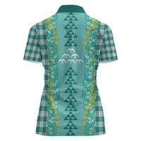 Teal Palaka Hawaii Iwa Bird Women Polo Shirt Hawaiian Kakau Jade Vine Lei - Polynesian Pride