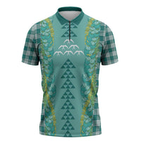 Teal Palaka Hawaii Iwa Bird Zipper Polo Shirt Hawaiian Kakau Jade Vine Lei - Polynesian Pride