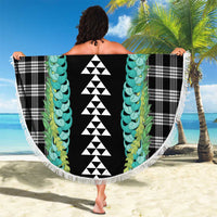 Black Palaka Hawaii Iwa Bird Beach Blanket Hawaiian Kakau Jade Vine Lei - Polynesian Pride